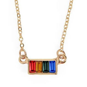 Rainbow Red, Yellow, Green, Blue Crystal Rectangle Bar Layering Necklace